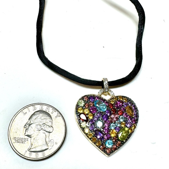 10k Yellow Gold 3.32ctw Multi Gemstone And Diamond Heart Pendant - Picture 4 of 5